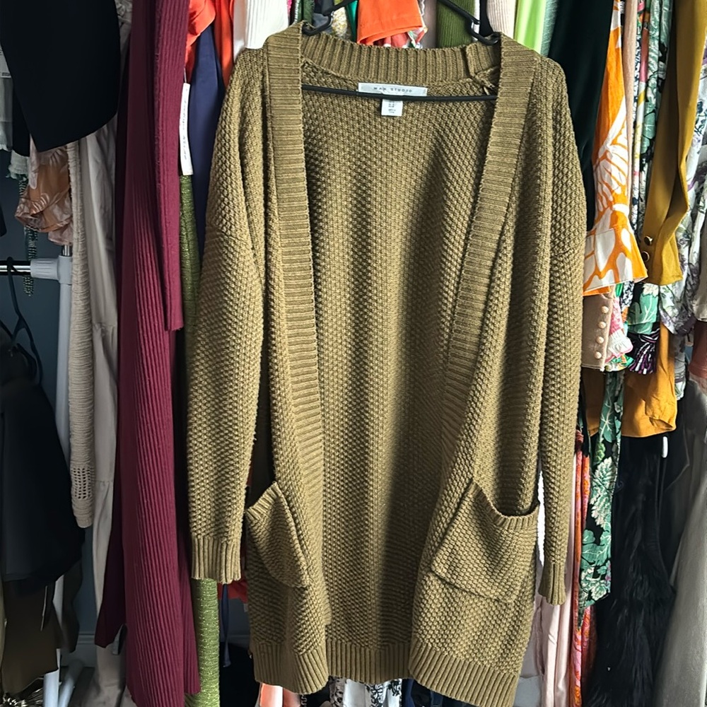 Max studio olive green cardigan size M